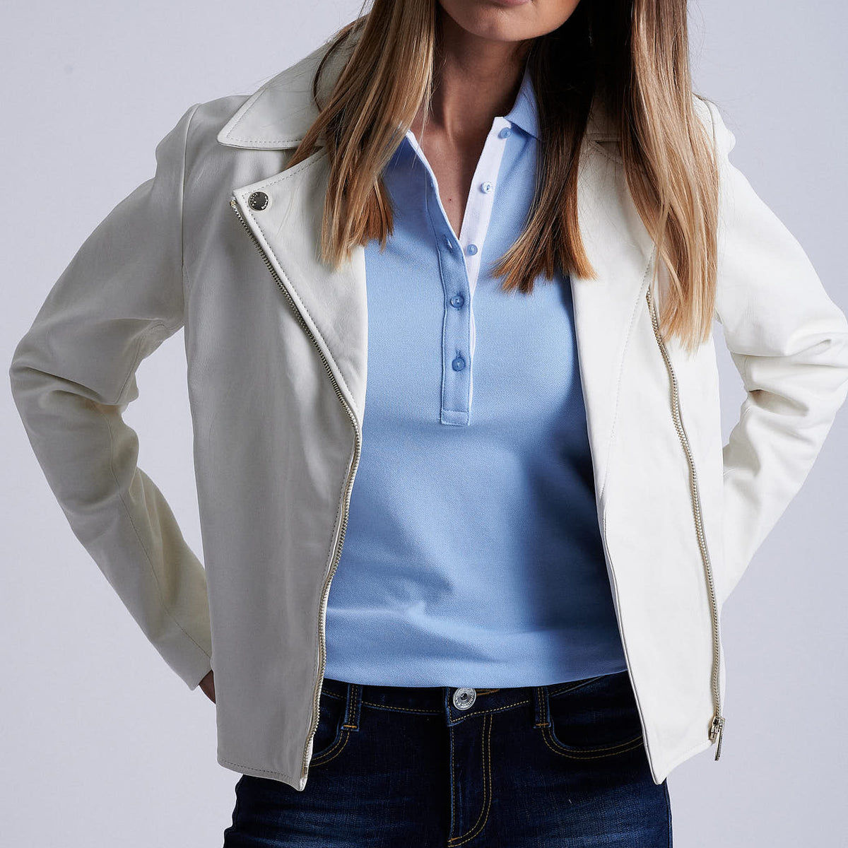 Genuine white leather jacket – Sacoor Brothers