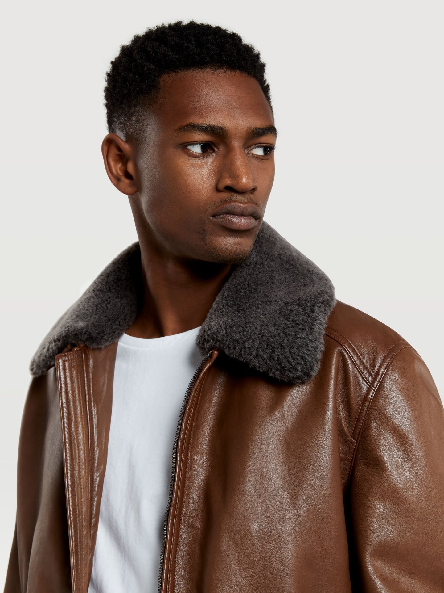 Leather aviator jacket with detachable recycled fur Sacoor Brothers