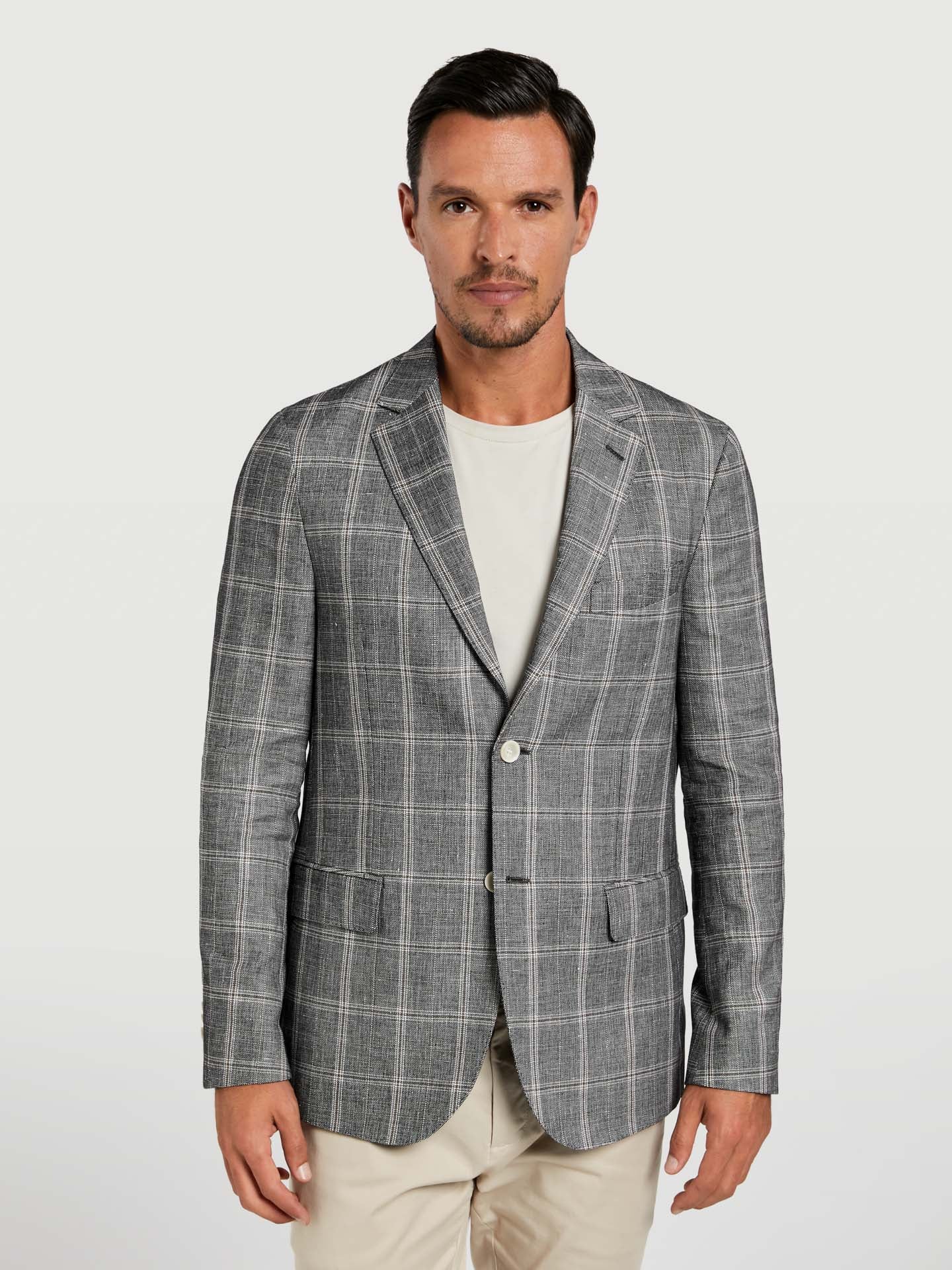 Unstructured windowpane check linen blend blazer – Sacoor
